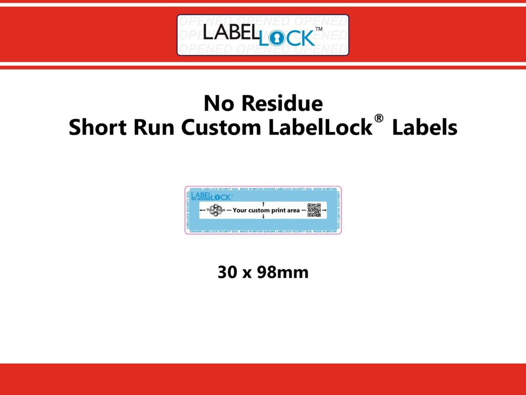 Image of No Residue Short Run Customisable LabelLock labels in the Medium size of 30mm x 98mm