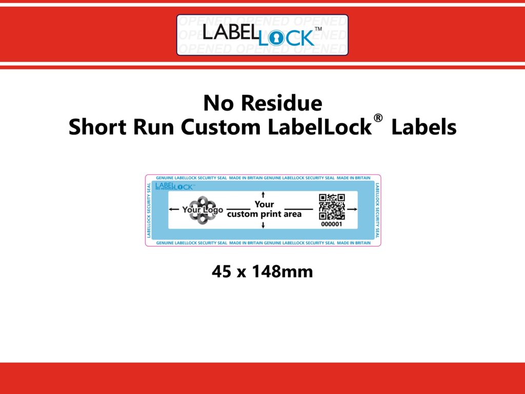 Image of No Residue Short Run Customisable LabelLock labels in the Large size of 45mm x 148mm