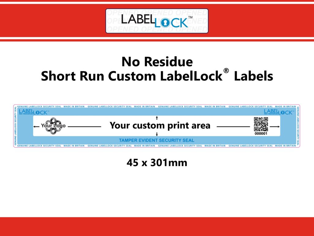Image of No Residue Short Run Customisable LabelLock labels in the Xtra Large size of 45mm x 301mm